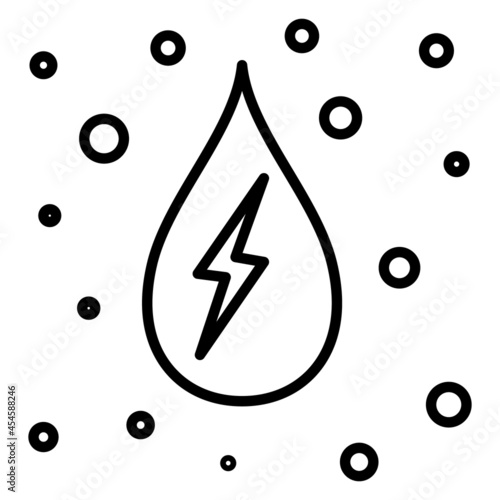 A drop of liquid energy - petroleum, gasoline, liquefied gas. Air bubbles in the liquid. Types of energy. Icon, vector, outline, isolated, 48x48 pixel.