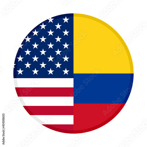round icon with america and colombia flags isolated on white background. vector illustration