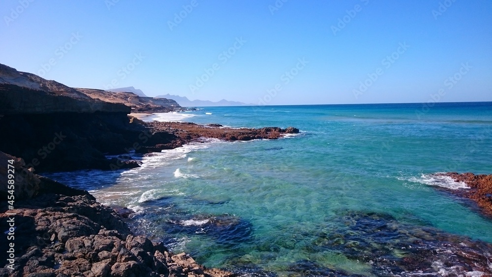 Coastal view on the blue sea and sky on Canary islands