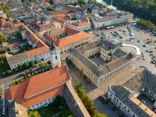 Foto Drone view to the city of Baja, Hungary