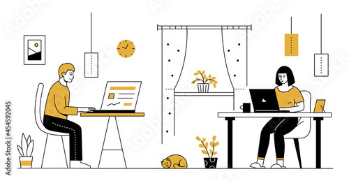 Home office - modern line design style illustration