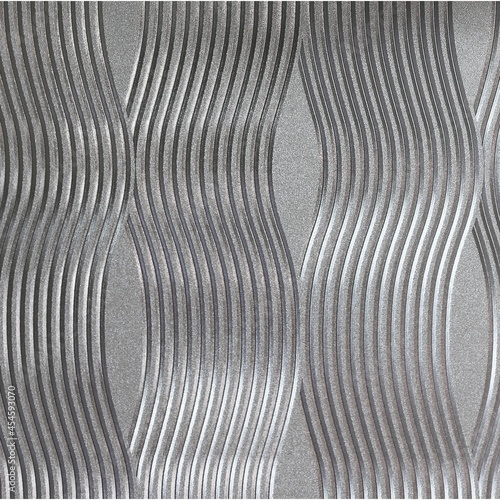 Metallic silver wallpaper texture with geometric design, curve lines