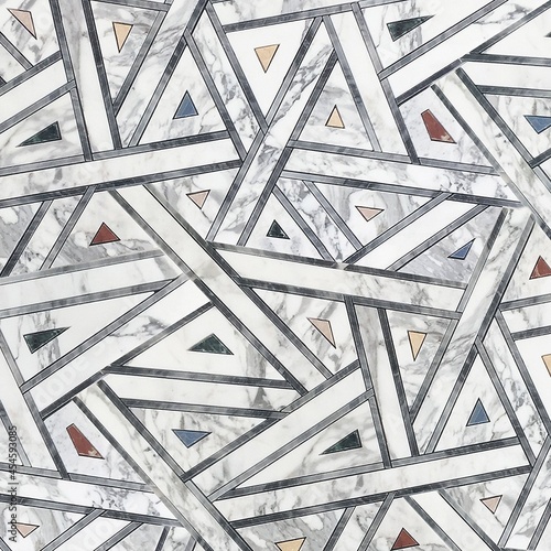 Multi blend stone mosaic floor tile texture with geometric design