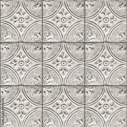Seamless Tin Ceiling Tile Texture With Flower Pattern