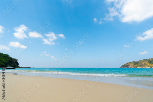 Nature landscape view of beautiful tropical beach and sea in sunny day. Beach sea space area