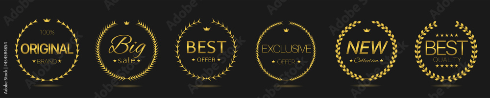 Original brand Golden laurel wreath label set Original brand Golden laurel wreath label set