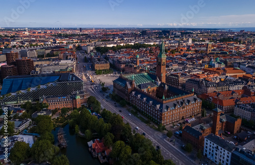 Beautiful aerial view of the Copenhagen city hall and plaza