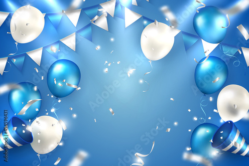 Photography Elegant golden blue silver white ballon and cloth Bunting party popper ribbon Ha