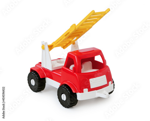 Toy cargo car with ladder isolated on white background