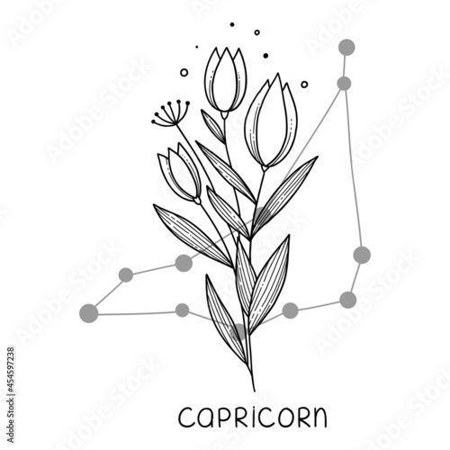 Capricorn horoscope flower icon outline vector. Zodiac sign astrology