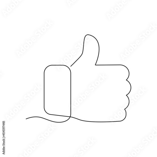 Continuous line drawing thumb up icon. Like linear sign. Deal and agree outline symbol. Arm gesture. Vector isolated on the white background