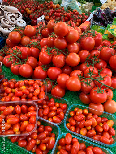 Tomatoes for sale on a market stall
