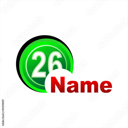 Icon number 26 clipart vector illustration of numbers and green buttons, simple and cool