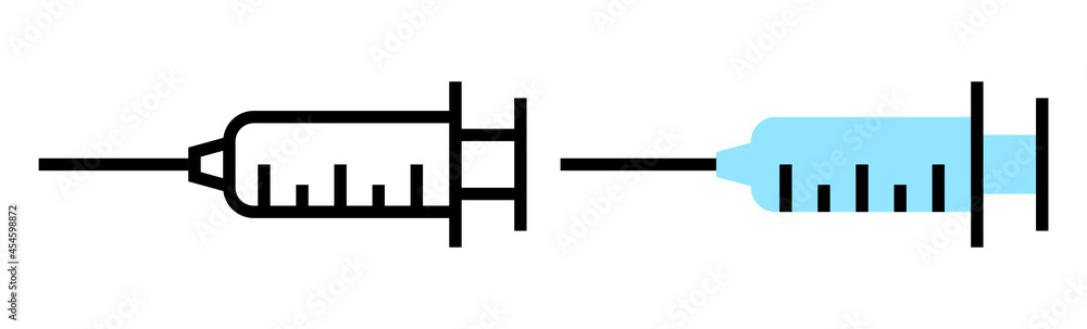 Syringe icon. Simple vector illustration of a vaccine. Idea of vaccine injection for protection from disease. Medical treatment and healthcare. Immunization metaphor. Vector flat icons. Syringe icon. Simple vector illustration of a vaccine. Idea of vaccine injection for protection from disease. Medical treatment and healthcare. Immunization metaphor. Vector flat icons.