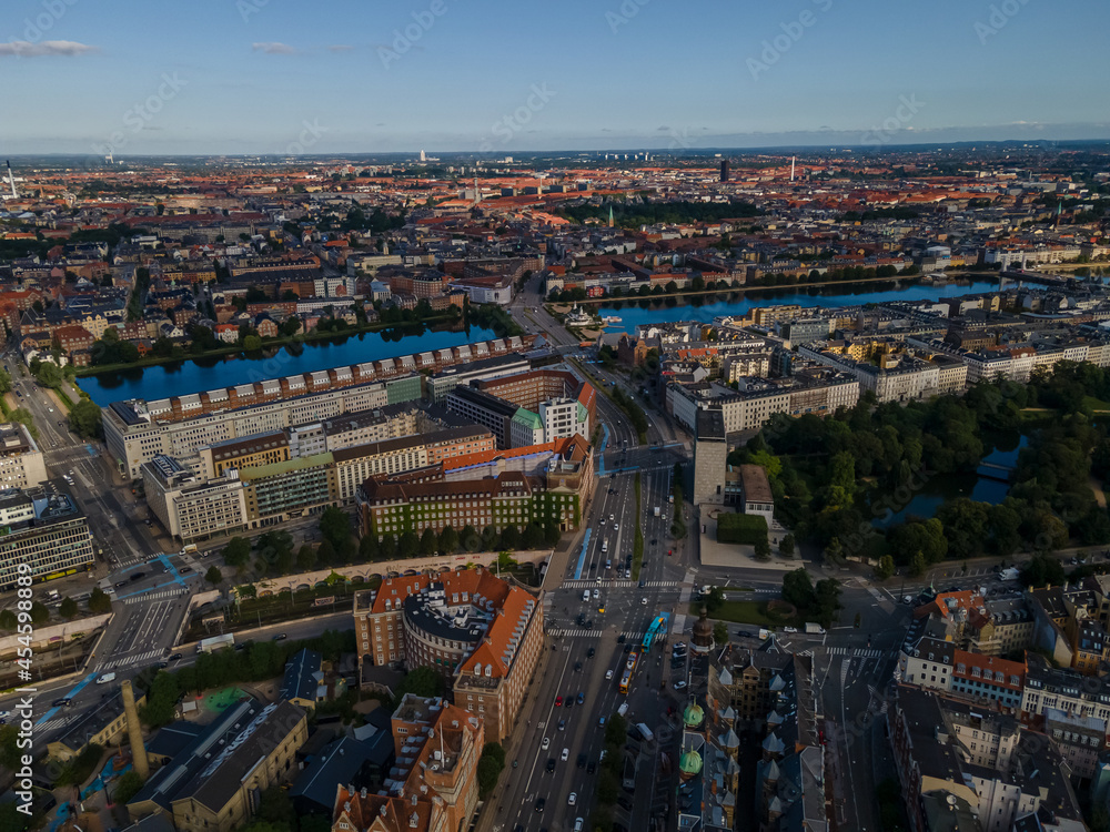 Beautiful aerial view of the Copenhagen city hall and plaza