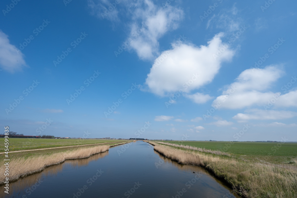 Dutch landscape, polders and water channels in Zeeland, Netherlands