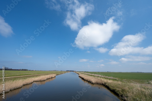 Dutch landscape, polders and water channels in Zeeland, Netherlands