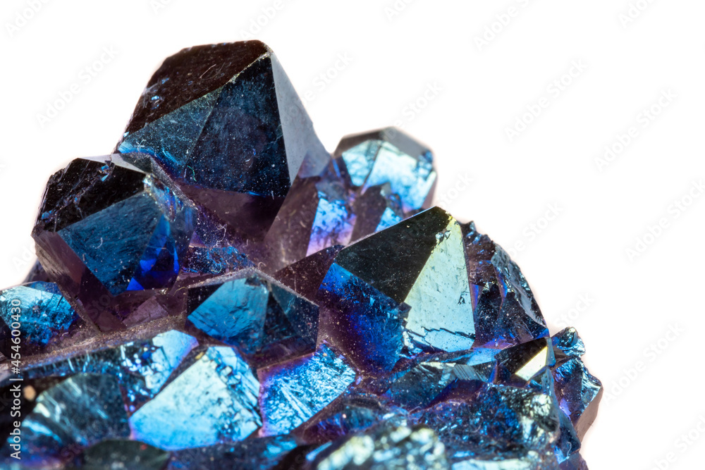 Macro mineral stone Titanium Quartz, Flame Aura Quartz on a white background Macro mineral stone Titanium Quartz, Flame Aura Quartz on a white background