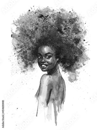 watercolor-beautiful-african-woman-painting-black-and-white-illustration-hand-drawn-portrait-of-smiling-lady