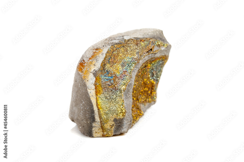 Macro mineral stone Pyrite rainbow on a white background Macro mineral stone Pyrite rainbow on a white background