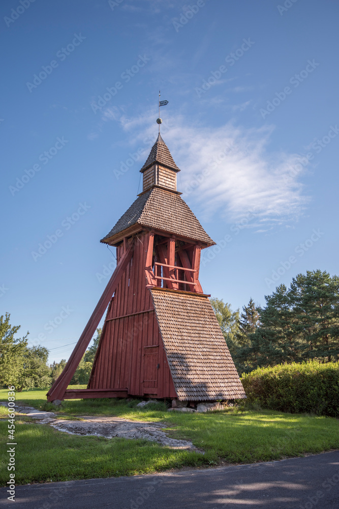The clock steeple at the church Yttergrans kyrka from the 1100s between the town Stockholm and Enköping The clock steeple at the church Yttergrans kyrka from the 1100s between the town Stockholm and Enköping
