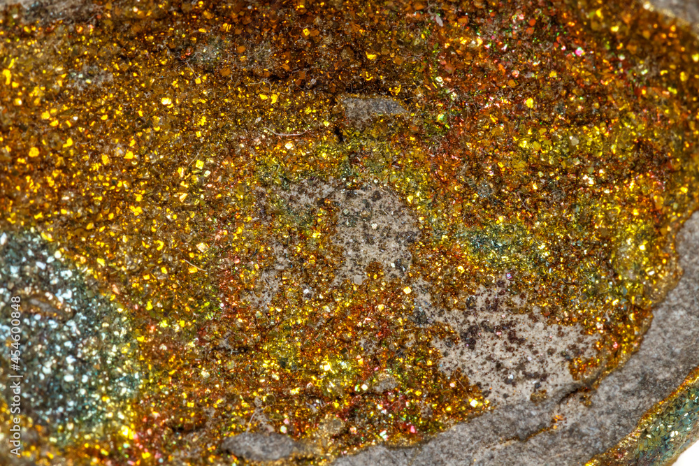 Macro mineral stone Pyrite rainbow on a white background Macro mineral stone Pyrite rainbow on a white background