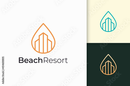 Waterfront apartment or property logo in simple line shape