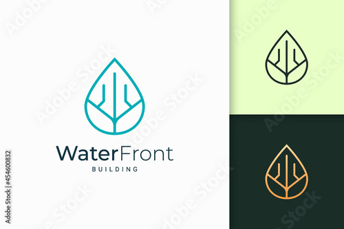 Waterfront apartment or property logo in simple line shape