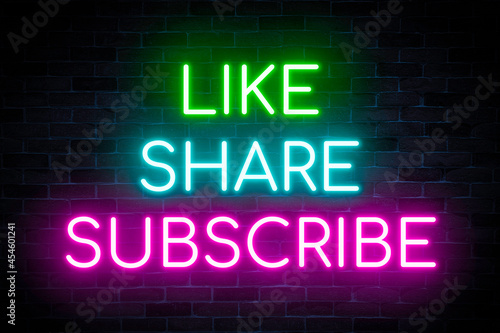 Like, Share, Subscribe neon banner. photo
