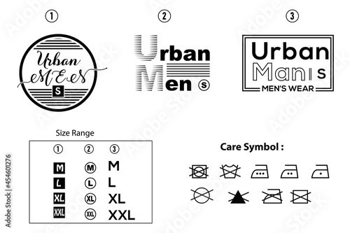 Back neck label print (BNP) for garments. T-Shirt brand label design. Adding with size range & care symbol you can use for your required. Brand identity design