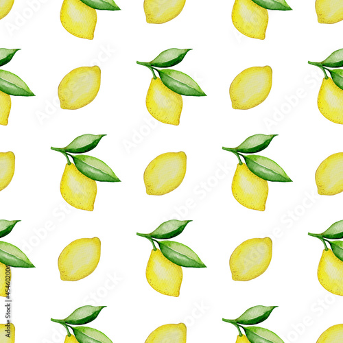 Watercolor seamless pattern with lemons