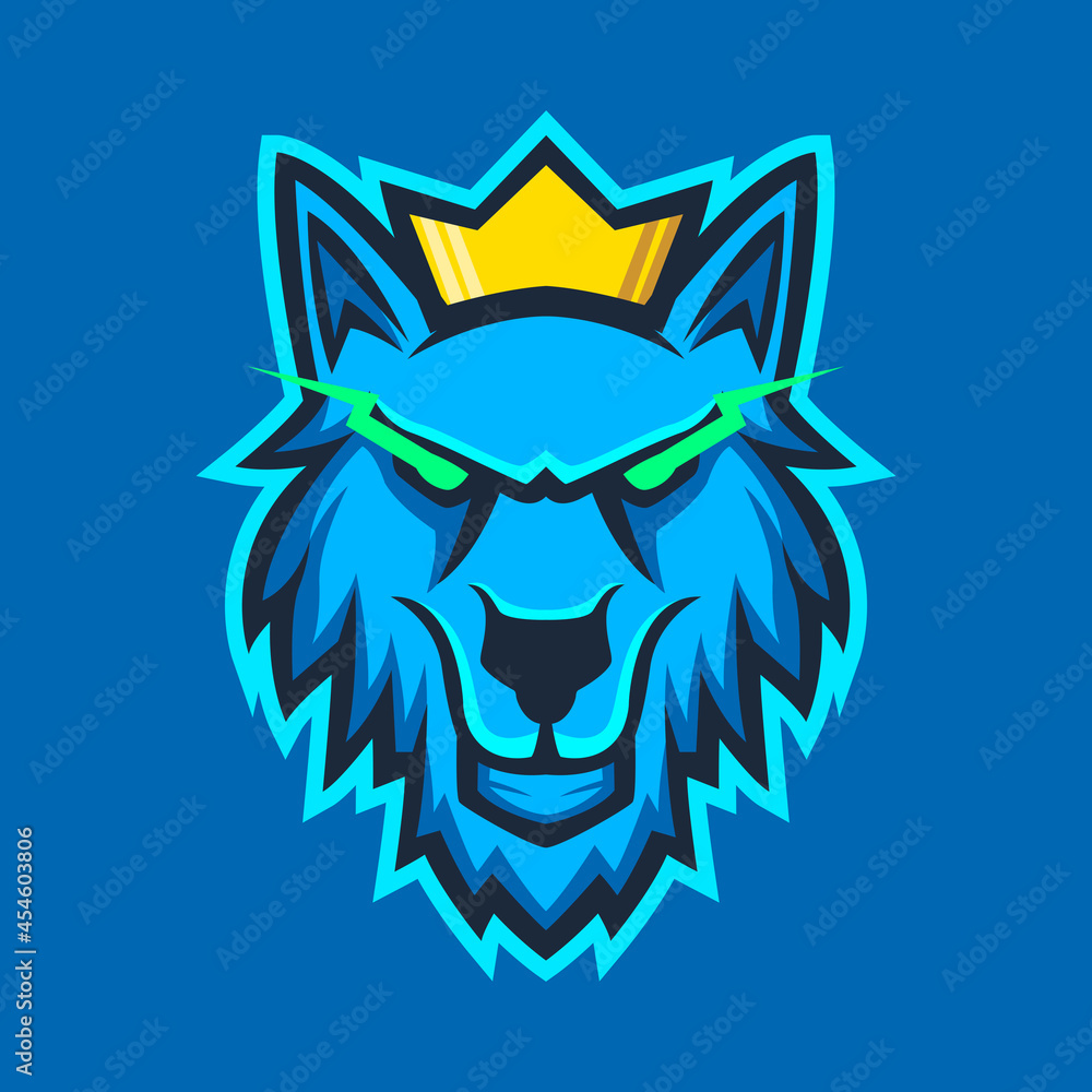Obraz premium Wolf head with king crown logo