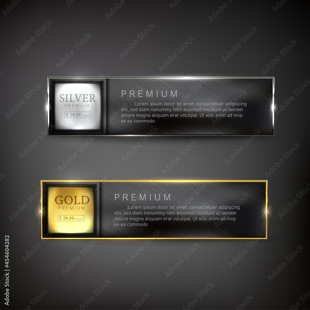 Buttons set web gold and silver steel on background color black Buttons set web gold and silver steel on background color black