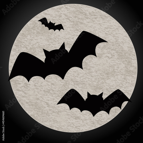 A Halloween background featuring bats and a full moon. Halloween background, flying bat. Halloween bat to moon poster. Illustration.