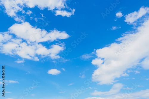 Beautiful clearly deep blue sky with white a little puffy clouds in a sunny day, copyspace