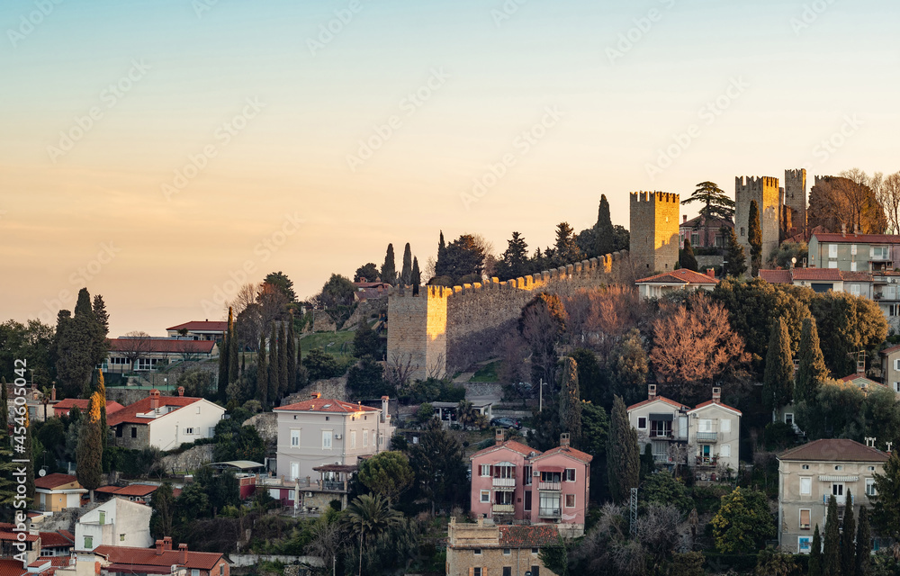 Naklejka premium Walls of Piran in coastal town of Piran, Slovenia