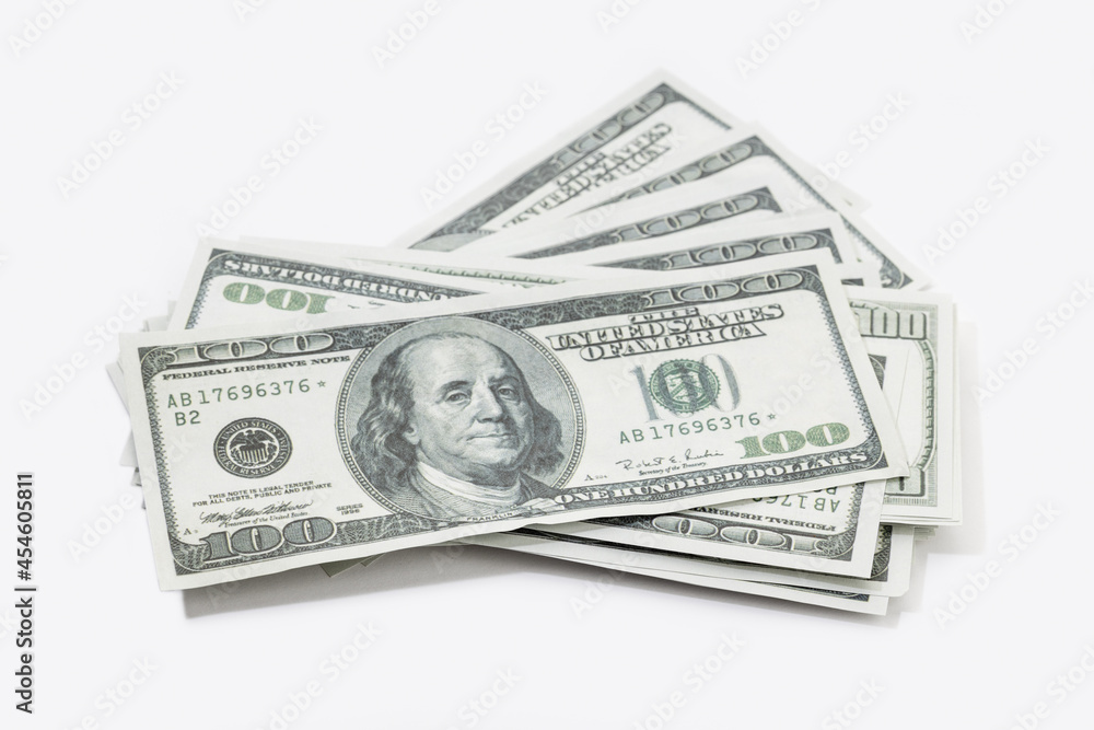 Pile of US dollar bills isolated on white background. US banknotes Pile of US dollar bills isolated on white background. US banknotes