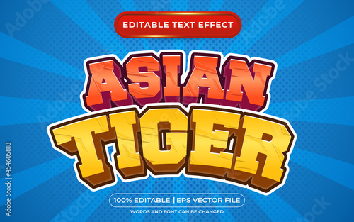 Editable text effect - asian tiger 3d template on blue background