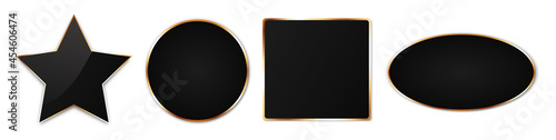 black button set with gold frame on white background 