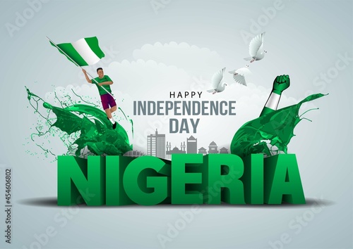 happy independence day Nigeria greetings. vector illustration design photo