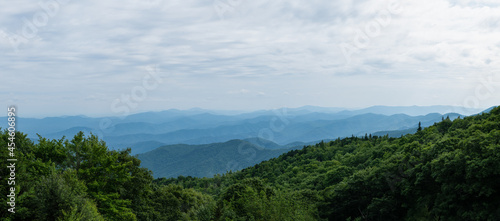 Color Panorama of Appalachian Mountains from a High Vista with Pine Trees and Views from Mount Mitchell