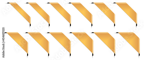 set of gold corner ribbon banners on white background
