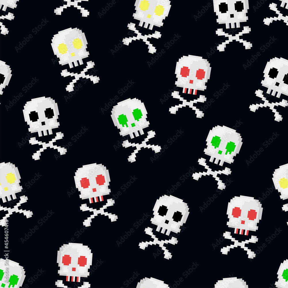 Pixel art halloween seamless pattern. 8 bit gamer retro style ...