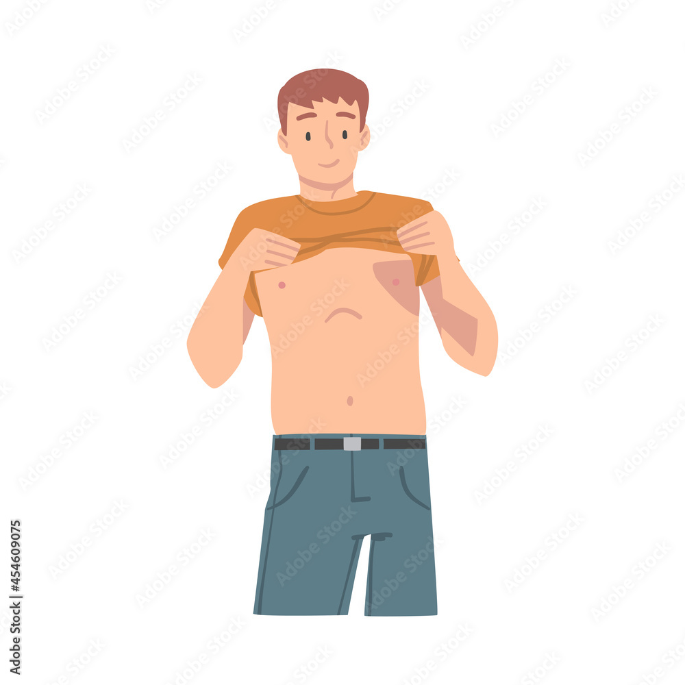Fototapeta premium Man with Bare Torso Having Medical Checkup and Health Screening Vector Illustration