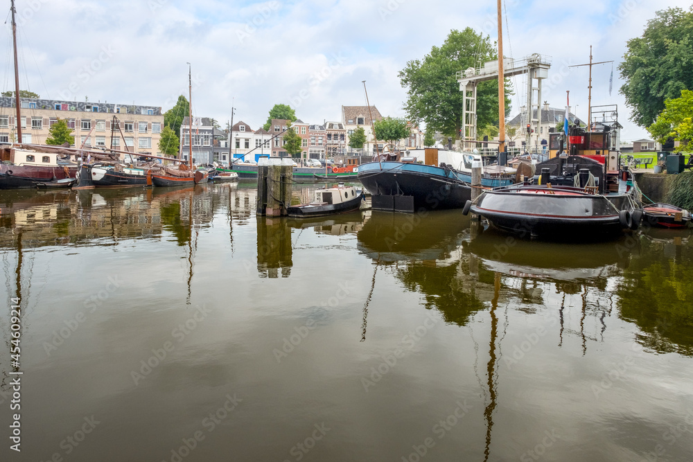 Historic harbor at Mallegatsluis in Gouda, Zuid-Holland province, The Netherlands Historic harbor at Mallegatsluis in Gouda, Zuid-Holland province, The Netherlands