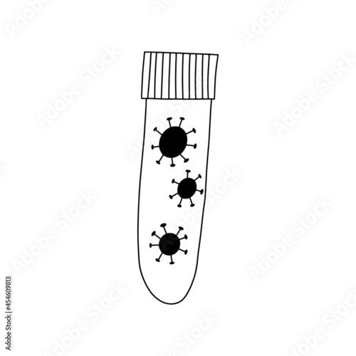 PCR test Covid-19 tube. Simple doodle concept of coronavirus laboratory diagnostics. Testing for covid cartoon icon.
