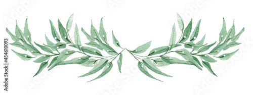 Christmas mistletoe border watercolor. Template for decorating designs and illustrations. photo