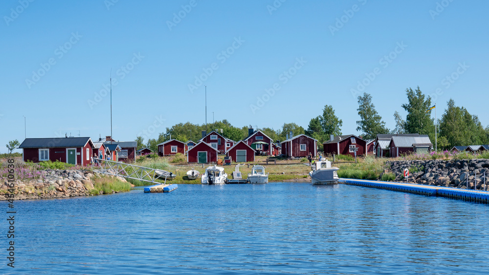 Sandskar Island with Small idyllic Maritime fishing settlement in Haparanda archipelago National Park in Norrbotten County, Sweden.