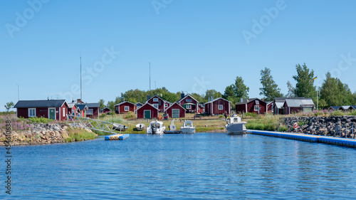 Sandskar Island with Small idyllic Maritime fishing settlement in Haparanda archipelago National Park in Norrbotten County, Sweden.