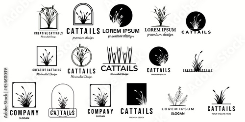 set of cattails or Cat tail line art minimalist vector logo icon illustration design